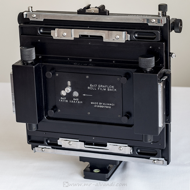 ALVANDI 6x17 Graflok Roll film Back on Panoral 57-II horizontal position
